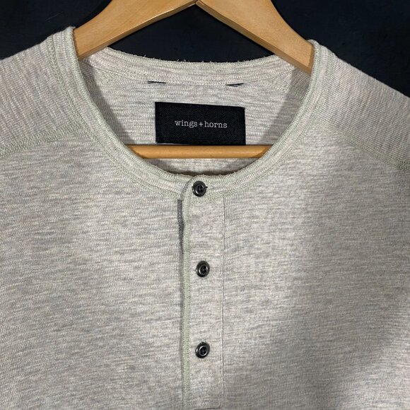 Wings + Horns Classic Long Sleeve Cotton Henley T-shirt Gray men's size Small - Picture 3 of 5